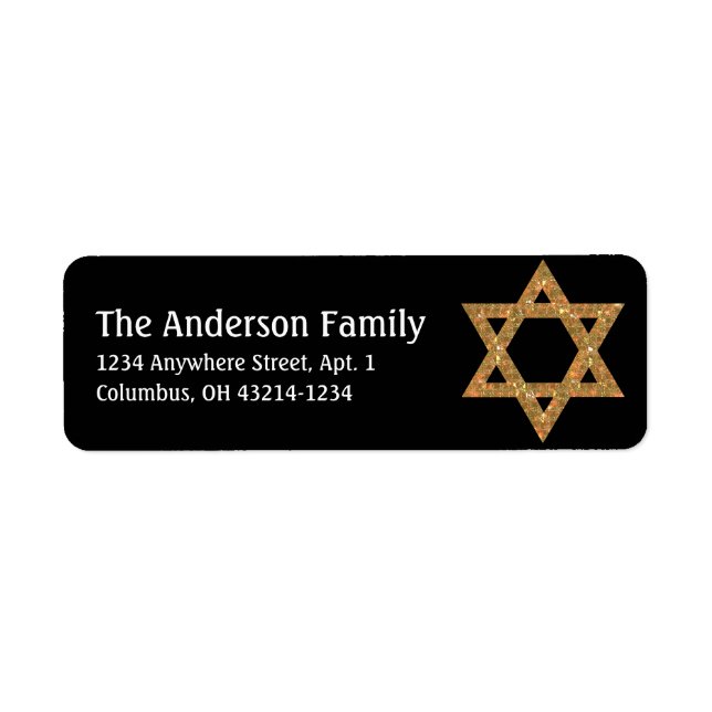 Etiqueta Estrela da Glittery de David Hanukkah Address Labe (Frente)