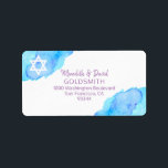 Etiqueta Estrela d'água de David Bat Mitzvah Return RSVP<br><div class="desc">Envie seus convites para Bat Mitzvah,  cartões de envelope rsvp e agradeça as cartas com esses adesivos de etiqueta azul de retorno roxo e turquesa. Modelos editáveis para que você possa alterar a fonte e o tamanho.</div>