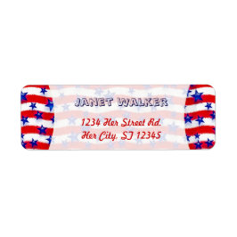 Etiqueta Estrelas Azuis Ondas Patrióticas Sobre Bandas Verm