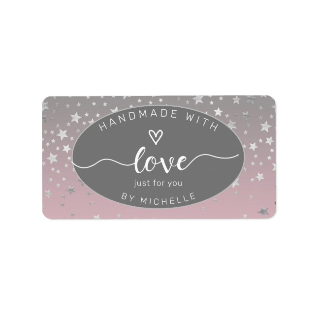 Etiqueta estrelas prateadas feitas à mão com um quadrado mo (Frente)