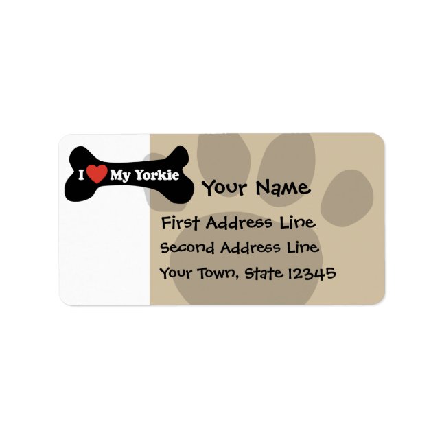 Etiqueta Eu Amo Meu Yorkie - Osso do Cachorro (Frente)