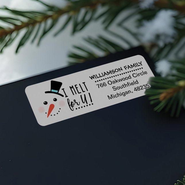 Etiqueta Eu derreti para você | Snowman Frosty (I melt for You | Frosty Jolly Snowman Christmas Label)