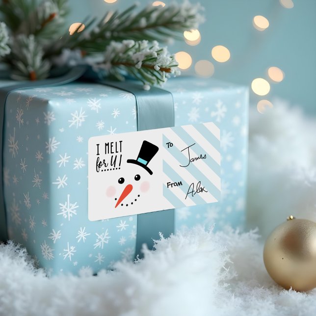 Etiqueta Eu derreti para você | Snowman Frosty (I melt for You | Frosty Jolly Snowman Christmas Label)