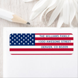 Etiqueta EUA Bandeira Americana Patriota País Vermelho Azul