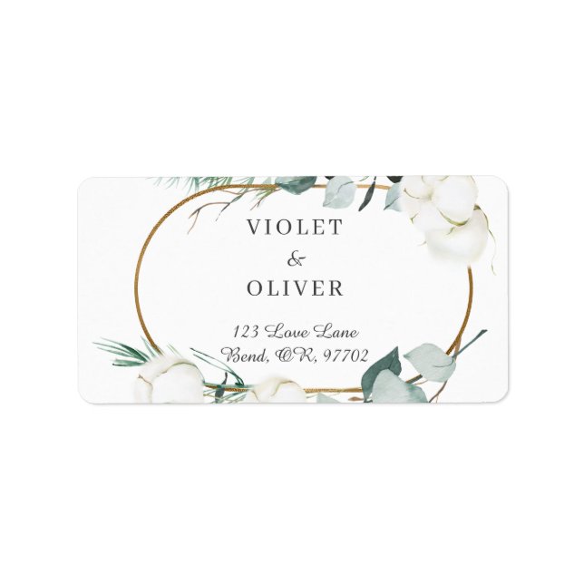 Etiqueta Eucalyptus Cotton | White Modern Wedding Address (Frente)