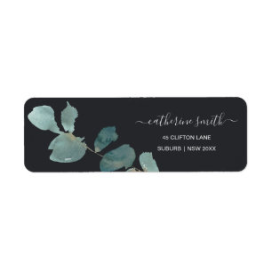 ETIQUETA EUCALYPTUS GREEN BLACK FOLIAGE WATERCOLOR ENDEREÇO