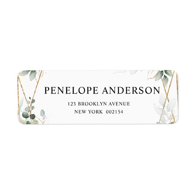 Etiqueta Eucalyptus Greenery Casamento Geométrico Botânico  (Frente)