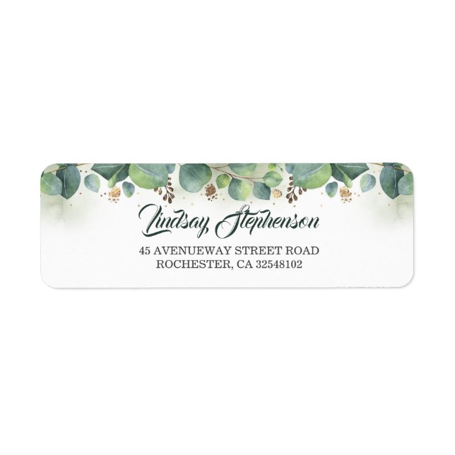 Etiqueta Eucalyptus Greenery e Casamento Dourado (Frente)