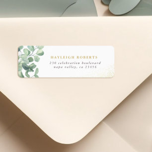 Etiqueta Eucalyptus Greenery & Nome Dourado Endereço de De