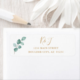 Etiqueta Eucalyptus Watercolor Monograma Dourado Endereço d