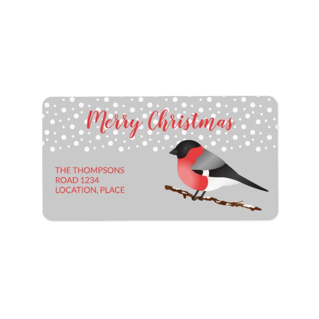 Etiqueta Eurasian Bullfinch Feliz Natal Personalizável (Frente)