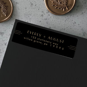 Etiqueta EVERLY Art Deco Black Dourado Return Address Label