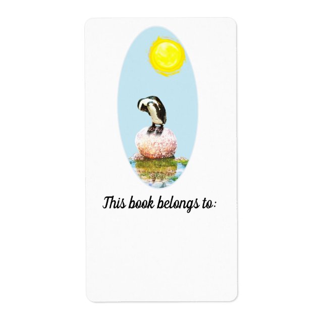 Etiqueta Ex-libris de Pinguim Dorminhoco ao Sol (Frente)