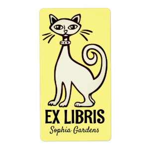 Etiqueta Ex Libris - Gato Retro - Amarelo Pálido