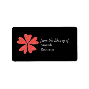 Etiqueta Ex-libris personalizado de corações em flor - pret