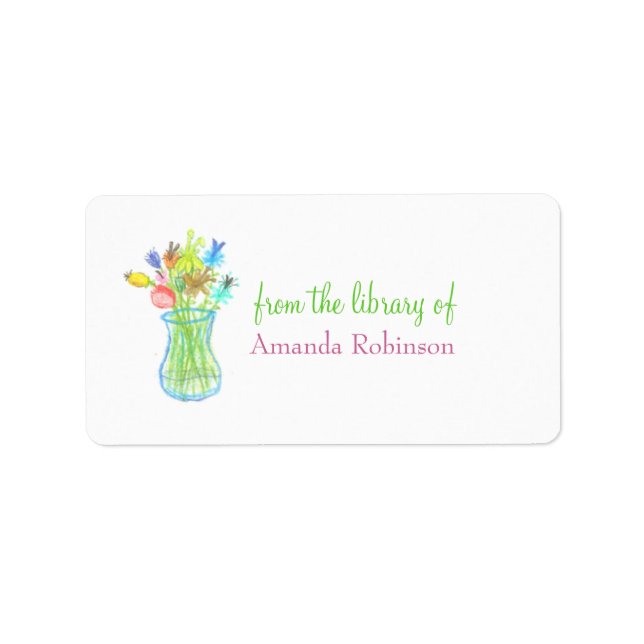 Etiqueta Ex libris personalizado vaso de flores (Frente)
