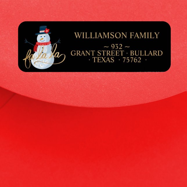 Etiqueta Fa La Holiday Snowman Family Black Address (Criador carregado)
