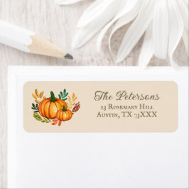 Etiqueta Fall Watercolor Pumpkin Return Address