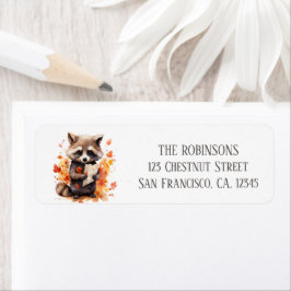 Etiqueta Fall Watercolor Raccoon - Endereço de Devolução