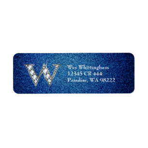 Etiqueta Falso "diamante Bling" de W na sarja de Nimes
