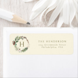 Etiqueta Família Moderna de Monogramas de Wreath de Natal