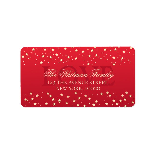 Etiqueta Familiar Elegante Amor Red Stars Endereço de Devol (Frente)