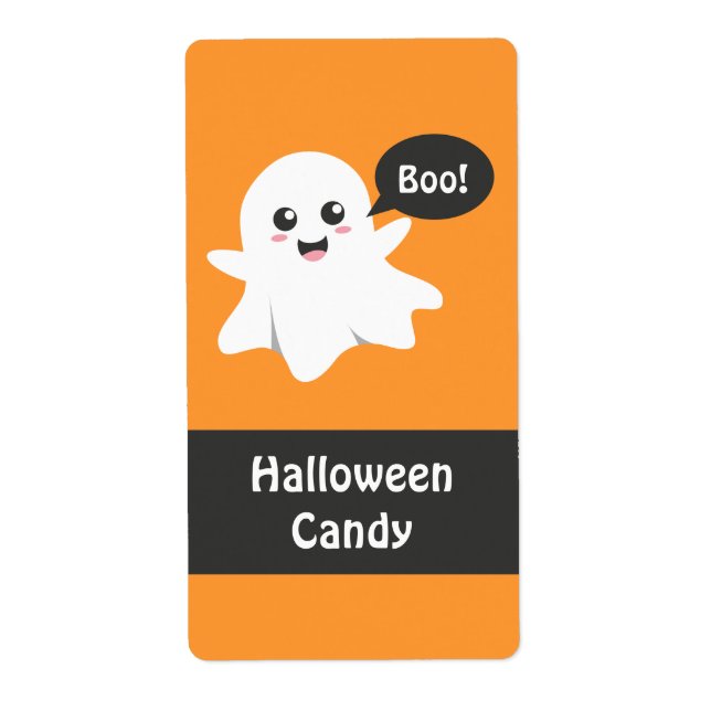 Etiqueta Fantasma Fofo que Faz Boo, Feliz Halloween (Frente)