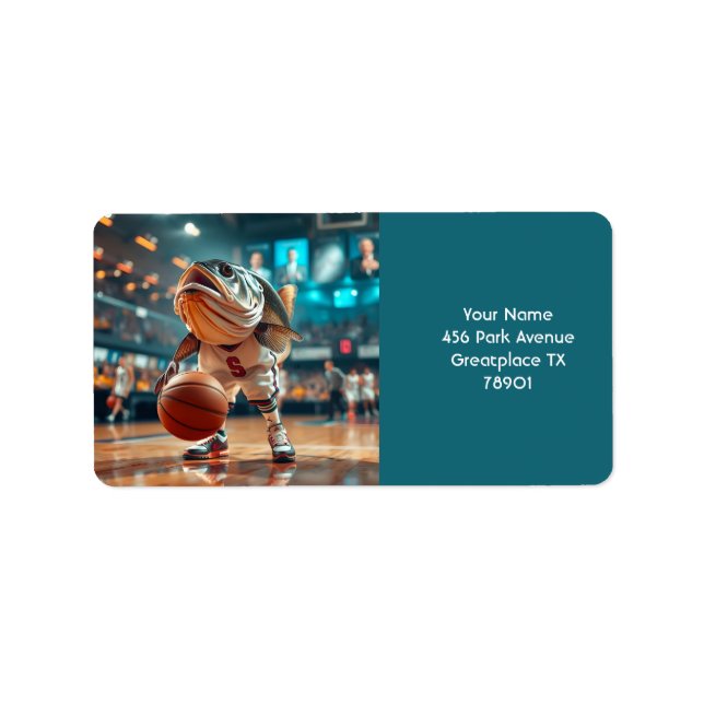 Etiqueta Fantasy Cujo Peixe Jogando Basquete (Frente)