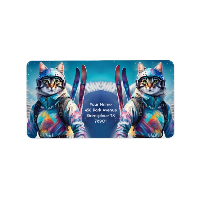 Etiqueta Fantasy Cute Cat Alpis Skis (Frente)