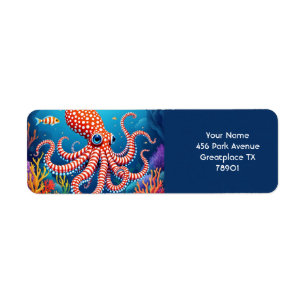 Etiqueta Fantasy Cute Checked Octopus Sea