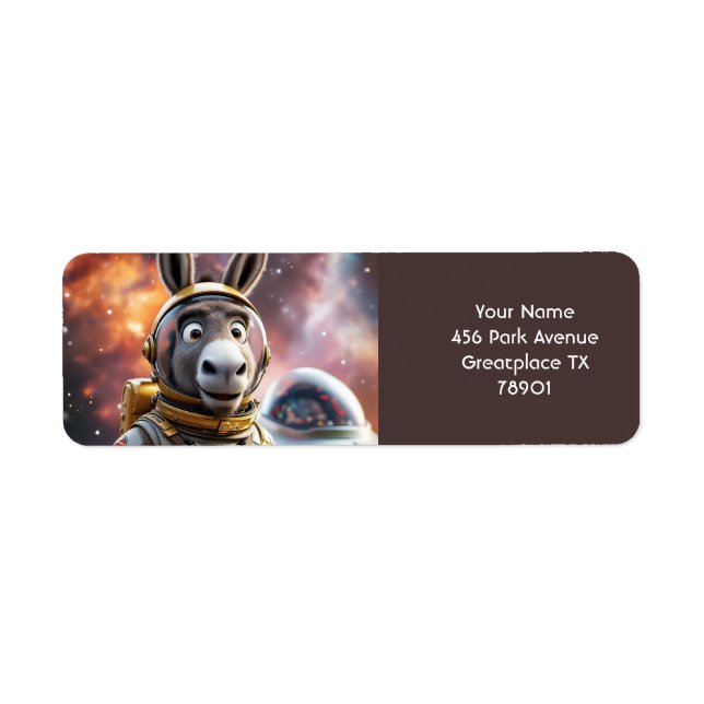 Etiqueta Fantasy Cute Donkey Astronauta Space (Frente)