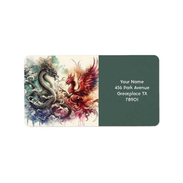 Etiqueta Fantasy Cute Dragon Phoenix Ink (Frente)