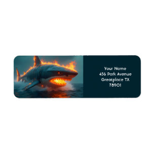 Etiqueta Fantasy Cute Fire Shark Sea