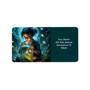 Etiqueta Fantasy Cute Girl Jar Fireflies