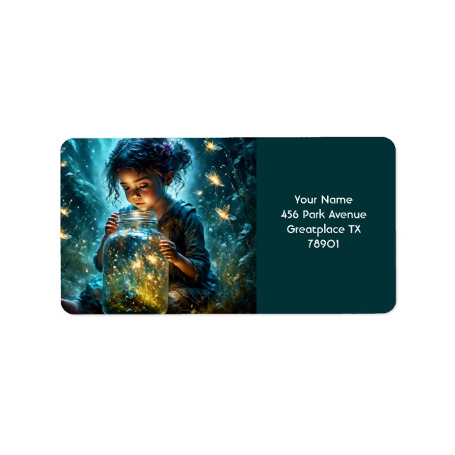 Etiqueta Fantasy Cute Girl Jar Fireflies (Frente)