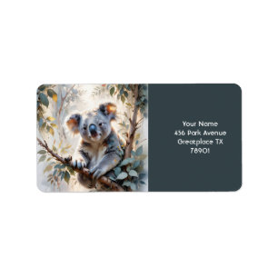 Etiqueta Fantasy Cute Koala Tree Watercolor