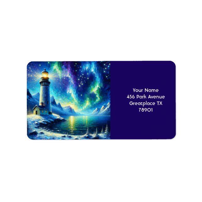 Etiqueta Fantasy Cute Lighthouse Snowy Shoreline (Frente)