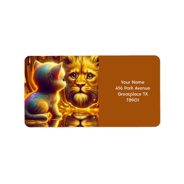 Etiqueta Fantasy Cute Lion E Kitten (Frente)