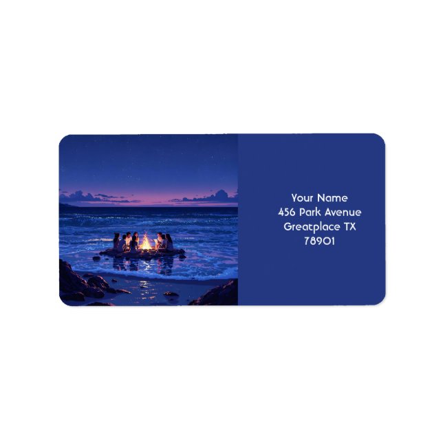 Etiqueta Fantasy Cute Night Sea Bonfire (Frente)