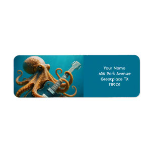 Etiqueta Fantasy Cute Octopus Tocando Violão