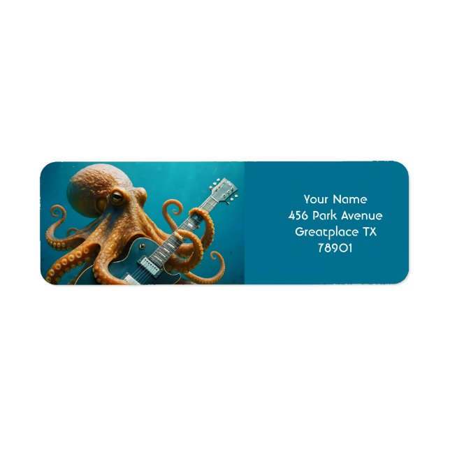 Etiqueta Fantasy Cute Octopus Tocando Violão (Frente)