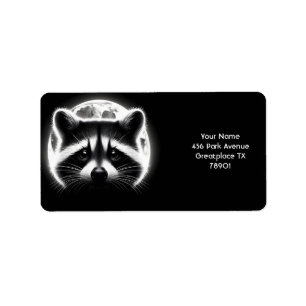 Etiqueta Fantasy Cute Racoon Face Moon