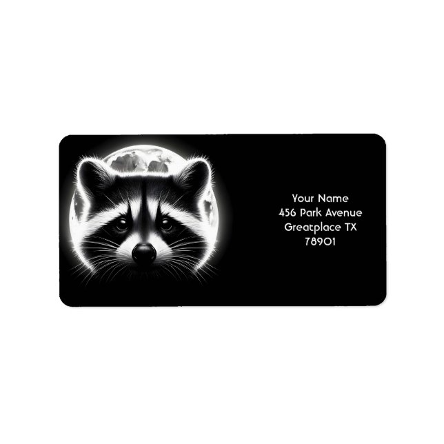 Etiqueta Fantasy Cute Racoon Face Moon (Frente)