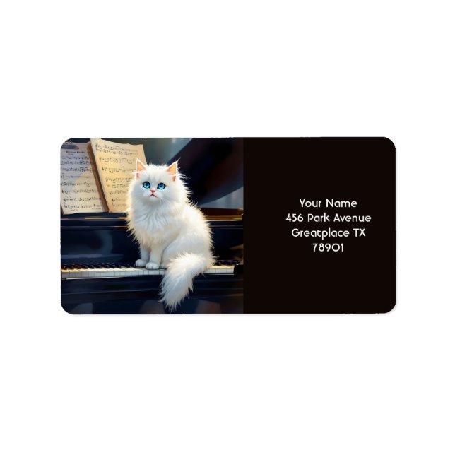 Etiqueta Fantasy Cute Ragdoll Cat Em Piano (Frente)