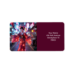 Etiqueta Fantasy Cute Red Cyber Kimono