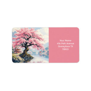 Etiqueta Fantasy Cute Sakura Templos Lake