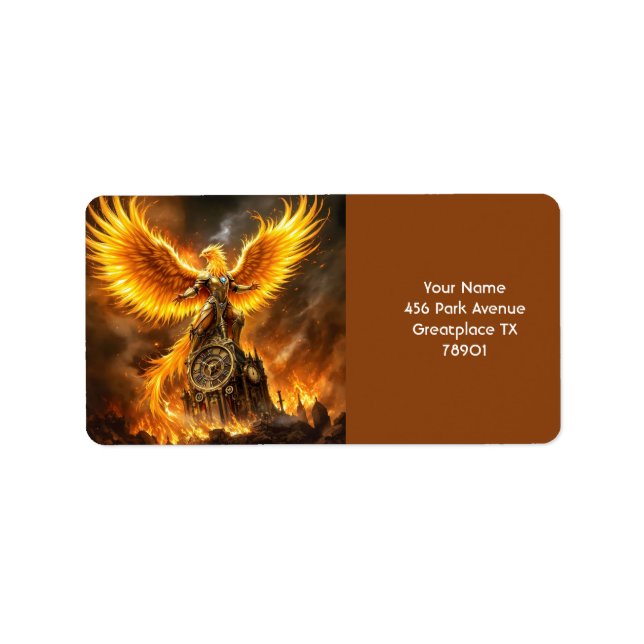 Etiqueta Fantasy Cute Steampunk Flames Phoenix (Frente)