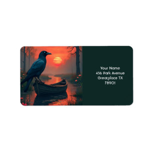 Etiqueta Fantasy Cute Sunset Boat Raven