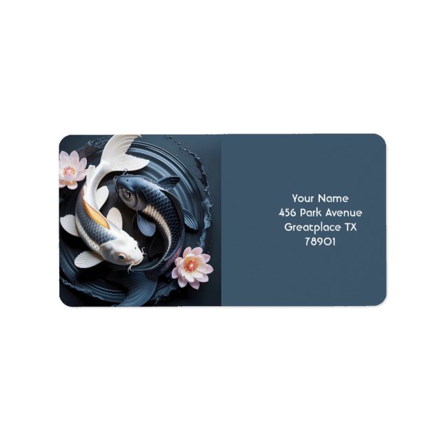 Etiqueta Fantasy Cute Two Koi Fish (Frente)