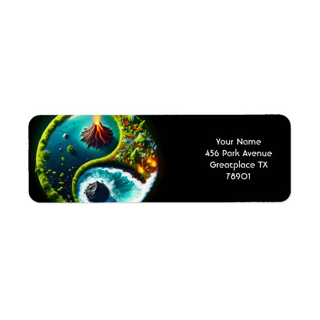 Etiqueta Fantasy Cute Volcano Yin Yang (Frente)